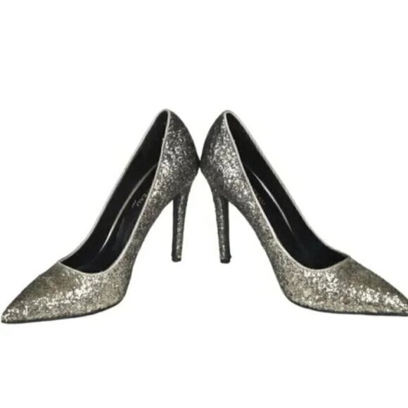 Le Chateau Gold Sequin Heels Sparkly Closed Toe Size 7 - Picture 6 of 12